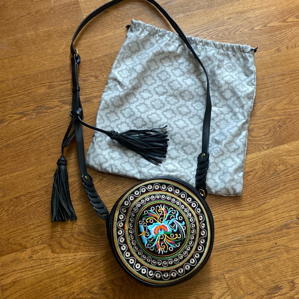 Oryany crossbody round embroidered canteen bag